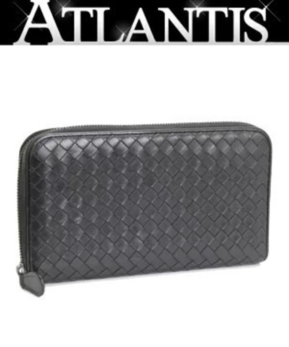 Bottega Veneta Intrecciato Round Zip Wallet Leather Black